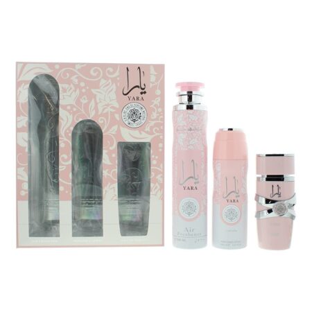 Lattafa Yara Gift Set – Eau de Parfum 100 Ml + Air Freshener 300 Ml + Perfumed Spray 200 Ml