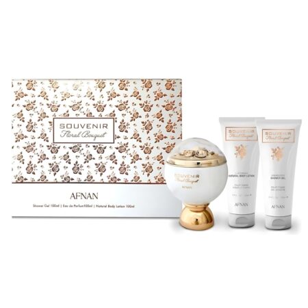 AFNAN Set de regalo Souvenir Floral Bouquet para Mujer (Eau de Parfum 100 Ml + Gel de ducha 100 Ml + Loción corporal 100 Ml)