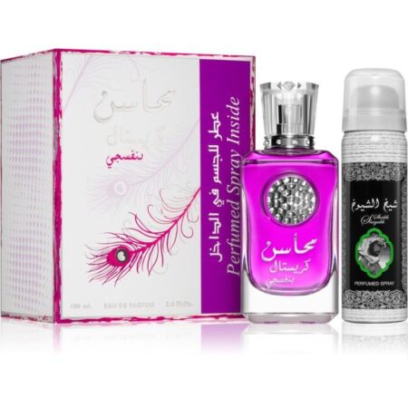 Lattafa Mahasin Crystal Violet lote de regalo para mujer Eau de Parfum 100 ml + desodorante en spray 50 ml