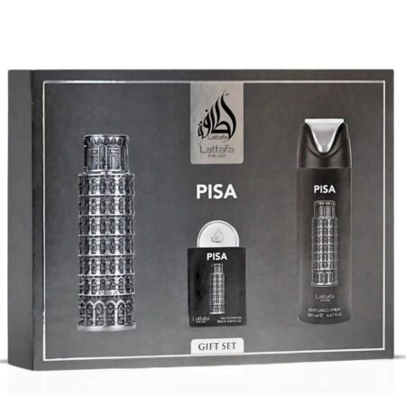 Lattafa Pride PISA SET DE REGALO ( Eau de parfum 100 Ml Eau de parfum 30 Ml Desodorante en spray 200 Ml Atomizador de viaje )