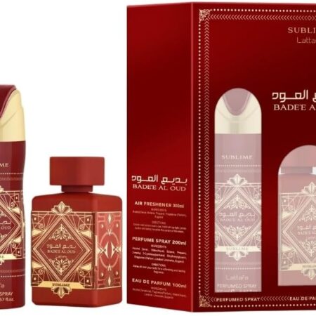Set Lattafa Badee Al Oud Sublime — Perfume 100 ml + Desodorante 200 ml + Espray Ambiente 300 ml