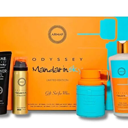 Set Armaf Odyssey Mandarin Sky 4 Piezas — EDP 100 ml + Body Spray 50 ml + Gel Ducha 100 ml + Champú 100 ml